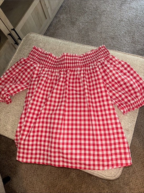 Loft outlet Tops - LOFT Red and White Gingham Off-the-Shoulder Blouse
